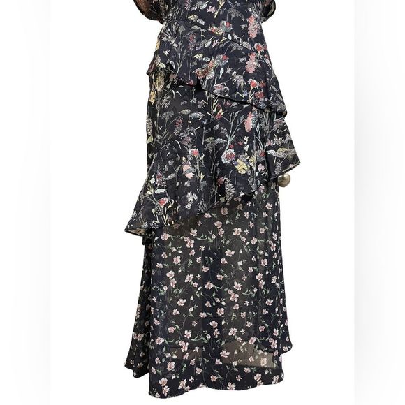 Anthropologie Foxiedox “Carolina” Navy Blue Floral Layered Semi-Sheer Midi (2) - Picture 8 of 16
